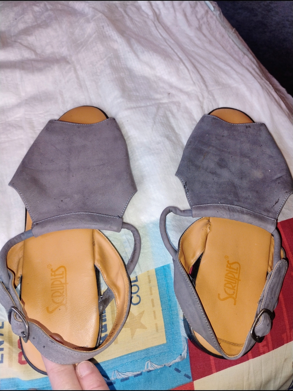 Scruples Gray Suede Open-Hex Sandals with Ankle Strap